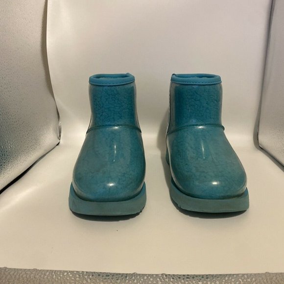 UGG 'Classic Clear Mini' Blue Wool Lined Waterproof See Through Boots Size 2 - Picture 2 of 4